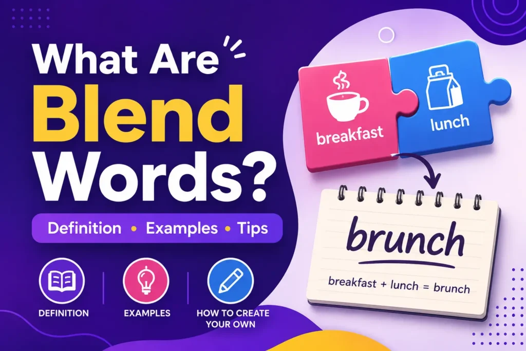 What are blend words illustrated with the example brunch from breakfast and lunch